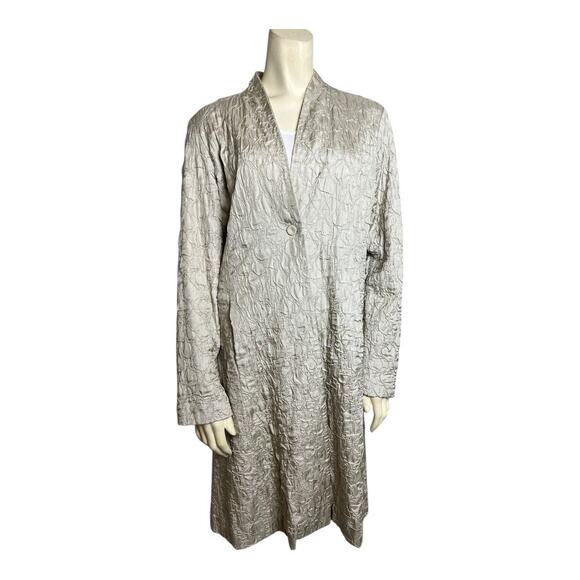 Eileen Fisher Tussah Silk One Button Overcoat Champagne Women's Size M Work - Picture 1 of 8
